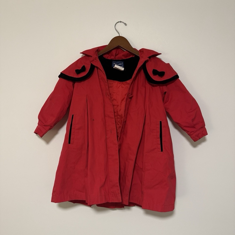 VTG Rothschild Red Cape Coat Black Velvet Bows Size 4 Madeline Halloween Costume
